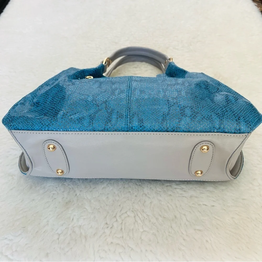 Lupuy Snakes Skin Print Blue/Gray Leather Handbag/Satchels Bag